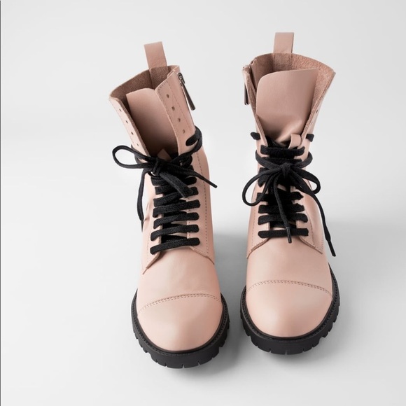 ZARA BNWT Laced Leather Ankle Boots - Picture 1 of 6
